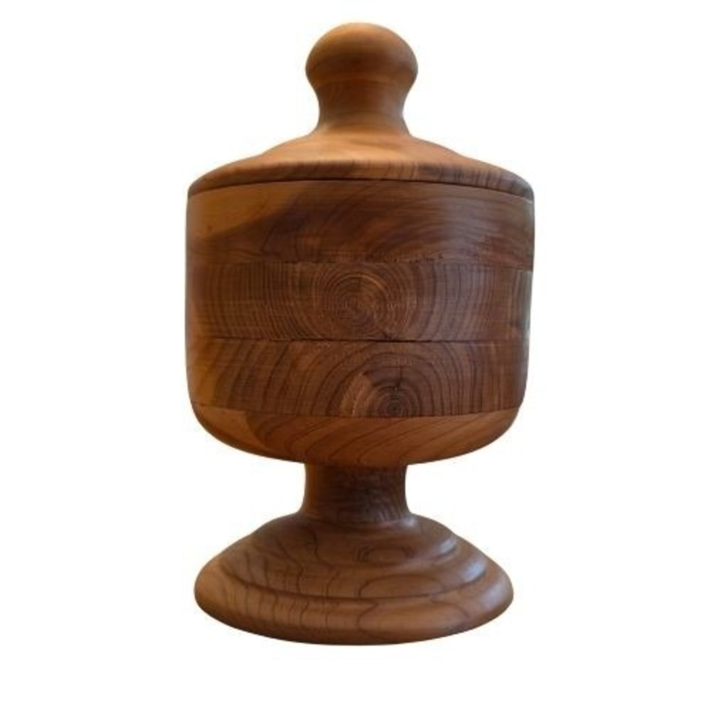 Bud Briscoe Handcrafted Cedar Wood Lidded Pedestal Jar Vintage 1993 Artisan Made